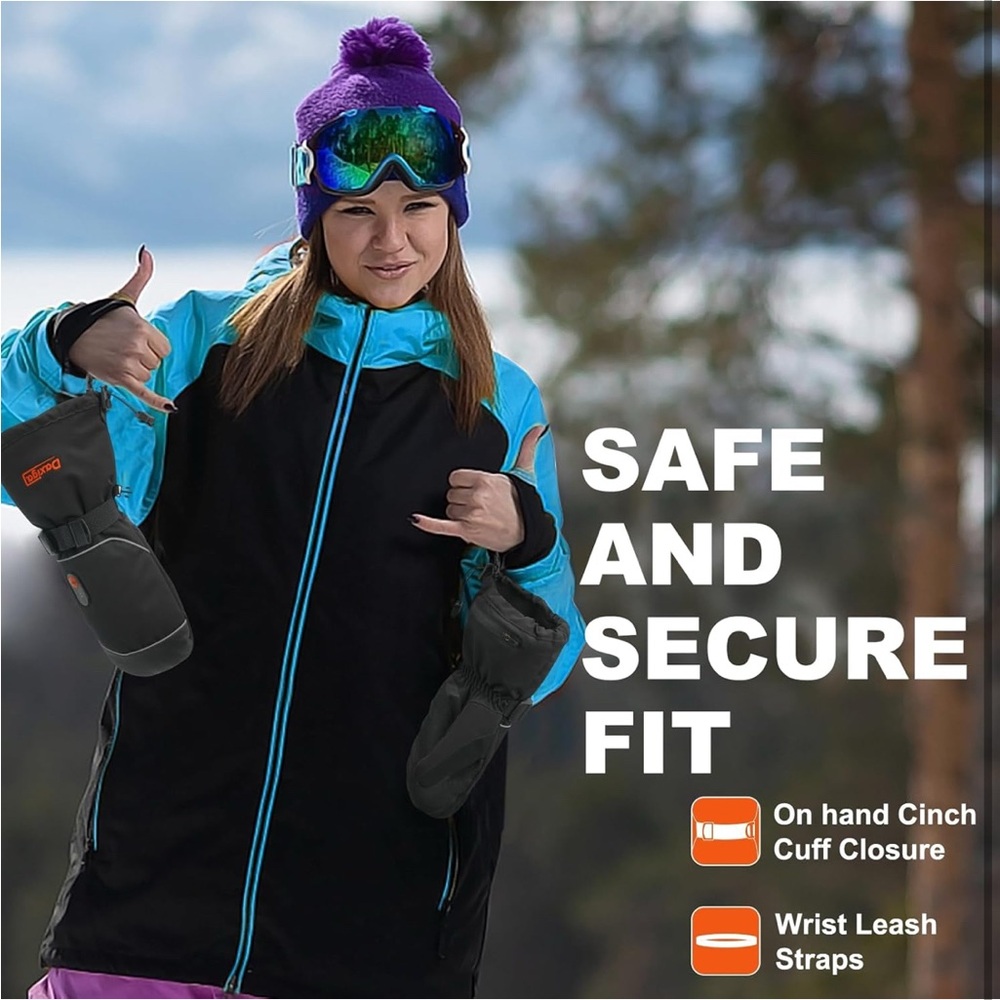 Daxiga Waterproof Mittens, Non-Slip, Windproof Cuffs, Large, for Skating Camping - Picture 4 of 8